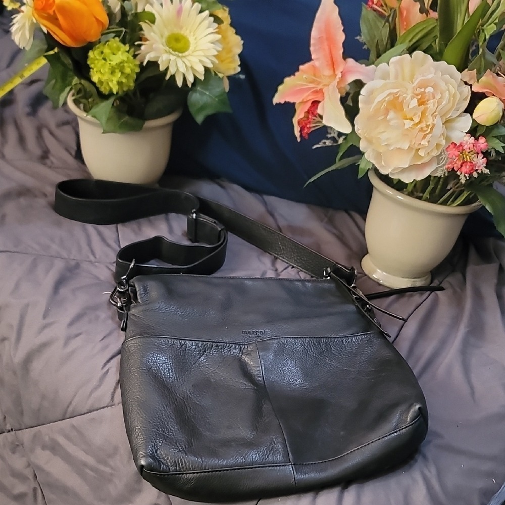 Margot Black Pebbled Leather Crossbody Bag Adjustable Strap Gunmetal Hardware